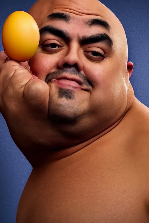 Image similar to 📷 gabriel iglesias the egg 🥚, made of food, head portrait, dynamic lighting, 4 k