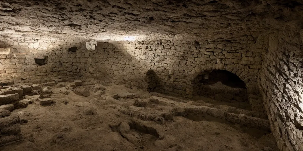 Image similar to archeological discovery of a perfectly well preserved medieval castle underground