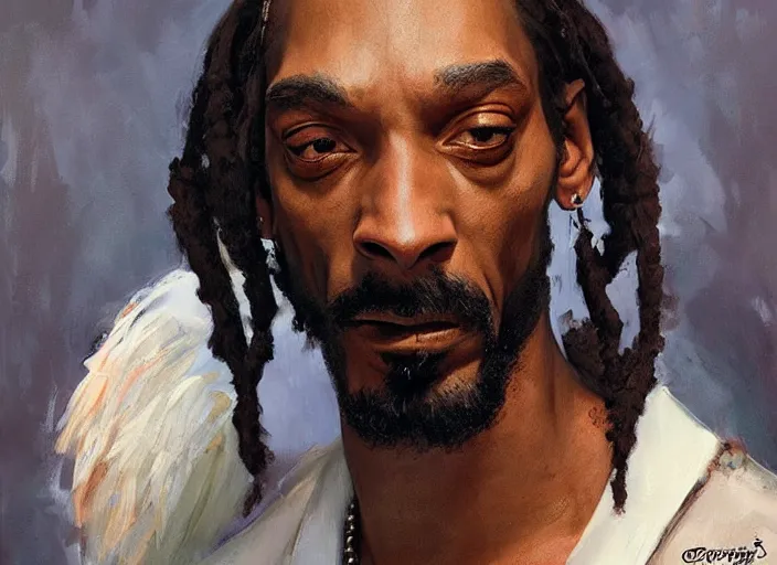 Prompt: a highly detailed beautiful portrait of snoop dogg as kratos, by gregory manchess, james gurney, james jean