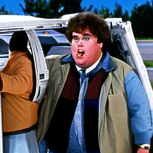 Prompt: a film still of john candy as marty in back to the future ( 1 9 8 5 )