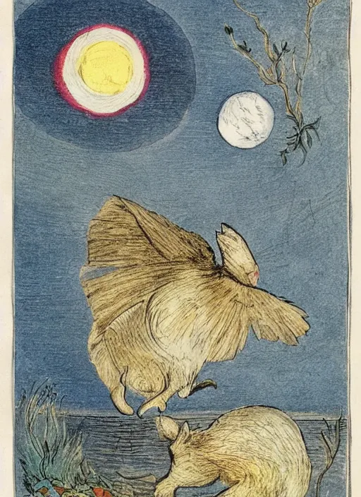 Image similar to half moon, half sun, illustrated by peggy fortnum and beatrix potter and sir john tenniel