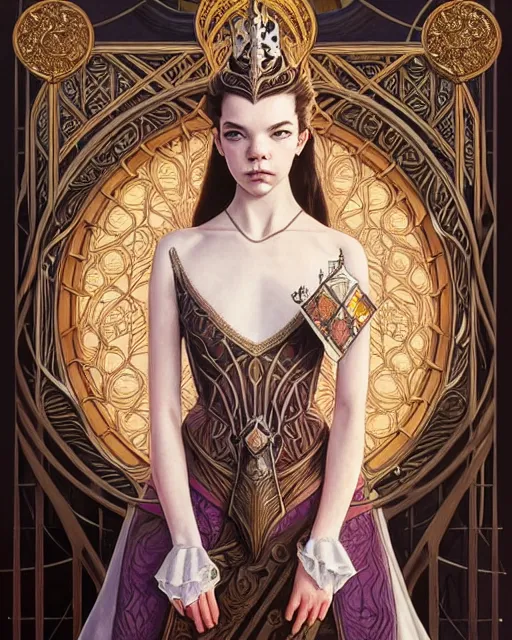 Prompt: anya taylor - joy ( queen's gambit ), art nouveau, fantasy, intricate chess designs, elegant, highly detailed, sharp focus, art by artgerm and greg rutkowski and wlop