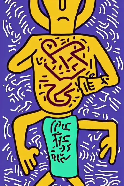 Image similar to Poster illustration of Neil Breen, full shot, Keith Haring style