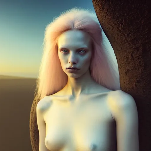 Image similar to photographic portrait of a stunningly beautiful alien gothic female in soft dreamy light at sunset, contemporary fashion shoot, by edward robert hughes, annie leibovitz and steve mccurry, david lazar, jimmy nelsson, breathtaking, 8 k resolution, extremely detailed, beautiful, establishing shot, artistic, hyperrealistic, beautiful face, octane render