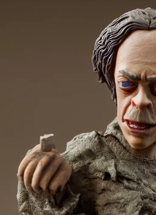 Prompt: product photography of a claymation action figure steve buscemi in lord of the rings, depth of field, zeiss lens, detailed, centered, by erwin olaf, joop geesink, diorama, breathtaking, 8 k resolution, extremely detailed, beautiful, establishing shot, hyperrealistic