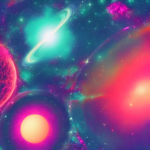 Image similar to space nebulas and planets, psychedelic, vaporwave