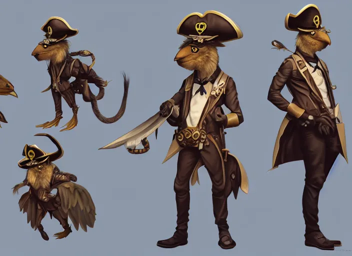 Image similar to character portrait feature of the anthro male anthropomorphic kakapo fursona wearing steampunk pirate airship captain outfit uniform professional pilot character design stylized by charlie bowater, ross tran, artgerm, and makoto shinkai, detailed, soft lighting, rendered in octane