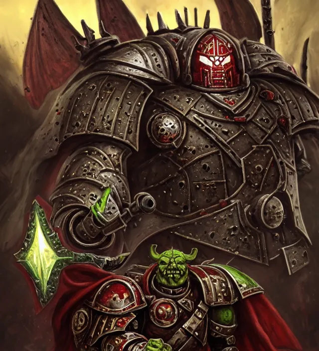 Prompt: armor _ portrait _ heros _ warhammer _ 4 _ 0 _ k _ - fight _ war _ _ warhammer _ fighting _ space _ marines _ _ red _ chaos _ knight _ with _ cathedrals _ and _ columns, pestilence, nurgle warrior, champion _ the _ primarchs _ emperor, cathedrals _ by _ johannes _ helgeson _ animated _