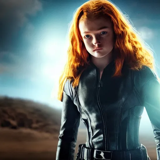 Image similar to stunning awe inspiring Sadie Sink as Rogue 8k hdr X-Men movie still amazing lighting