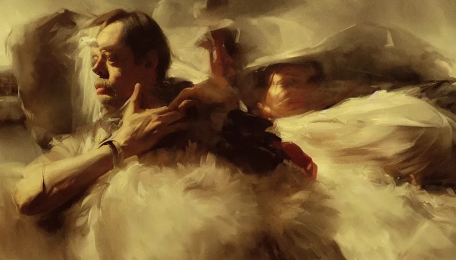 Prompt: beautiful portrait of steve buscemi as a loaf of bread, art by anders zorn, wonderful masterpiece by greg rutkowski, beautiful cinematic light, american romanticism thomas lawrence, greg rutkowski
