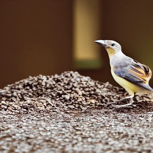 Image similar to birb eating food, XF IQ4, 150MP, 50mm, f/1.4, ISO 200, 1/160s, natural light, Adobe Photoshop, Adobe Lightroom, DxO Photolab, polarizing filter, Sense of Depth, AI enhanced, HDR