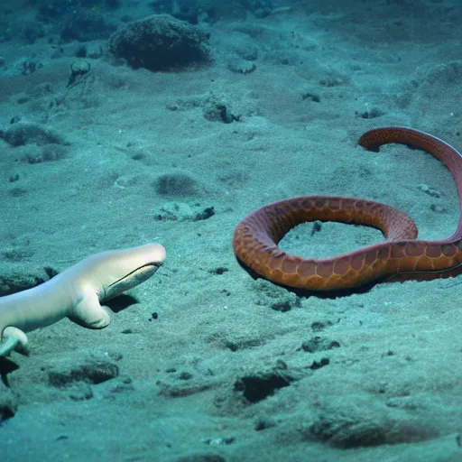 Prompt: a snake whale hybrid, 1 2 0 mm underwater photography, super high resolution