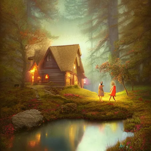 Image similar to brother grimms fairytale lakehouse rabbit digital art, irina french, heraldo ortega, mandy jurgens 8 k 1 5 0 mpx