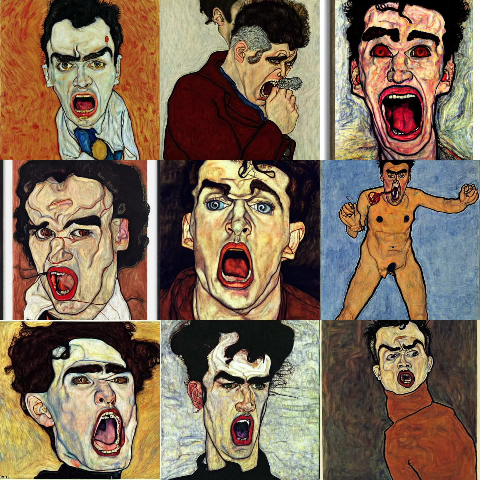 Prompt: angry morrissey yelling, by egon schiele,