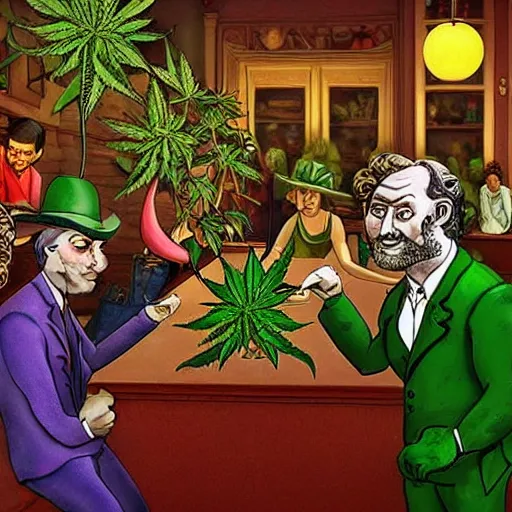 Prompt: the cannabis legalization movement in australia started with customers demanding it in their local cafes, by ernst fuchs colored and remastered in 3 d by pixar