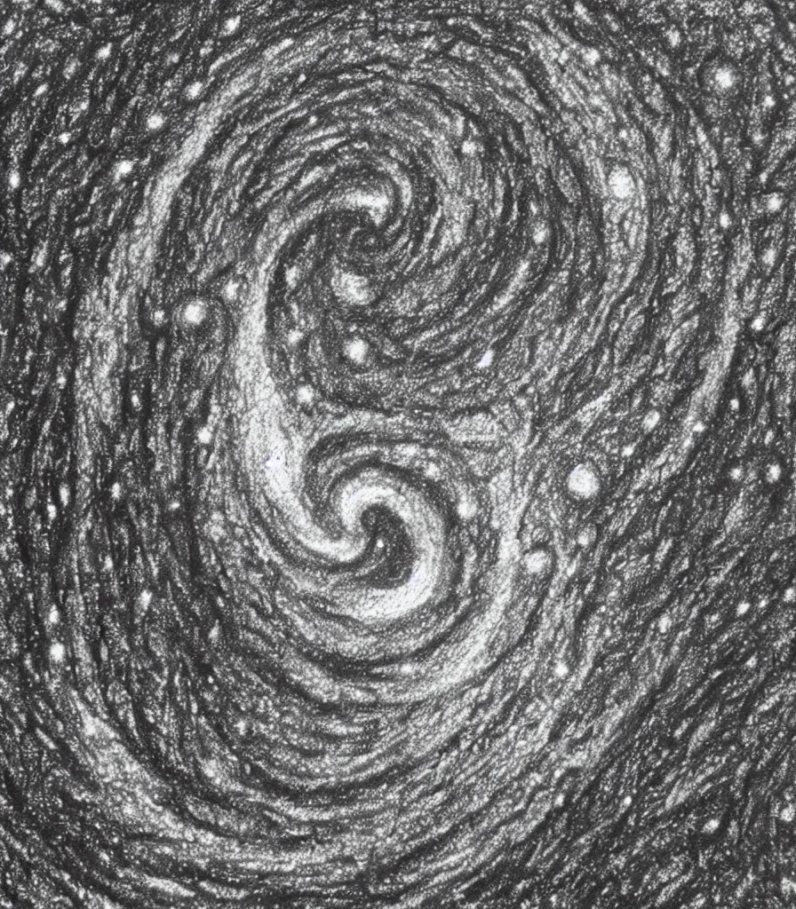 Image similar to a painting of a spiral galaxy , pointilism, rough charcoal sketch