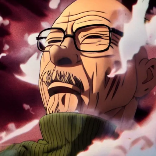 Image similar to walter white smoking a big joint in One Piece Anime Series, 4k Resolution.