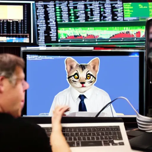 Image similar to photo of anthropomorphic cat trading stocks