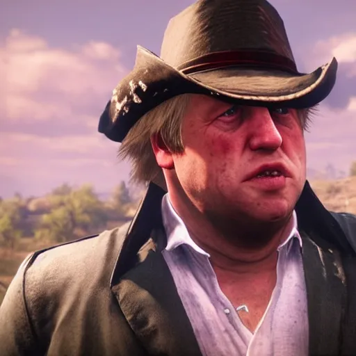 Image similar to Boris Johnson in Red Dead Redemption 2, game screenshot