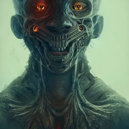 Image similar to Very very very very highly detailed epic central composition photo of demonic face, intricate, dystopian, sci-fi, extremely detailed, digital painting, artstation, concept art, smooth, sharp focus, illustration, intimidating lighting, incredible art by Anna Dittmann, Octane render in Maya and Houdini