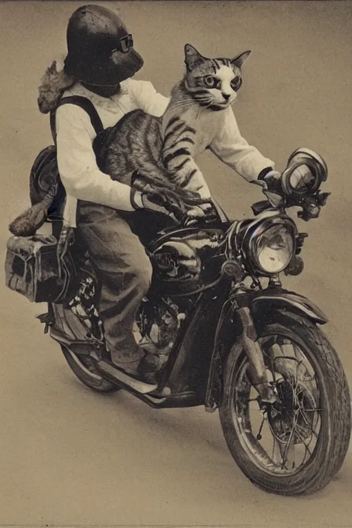 Image similar to a cat riding a motorcycle by p. d. eastman