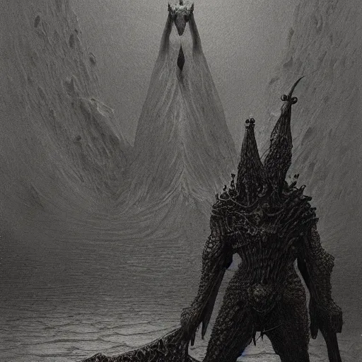 Image similar to lizard as a dark souls boss by zdzisław beksiński