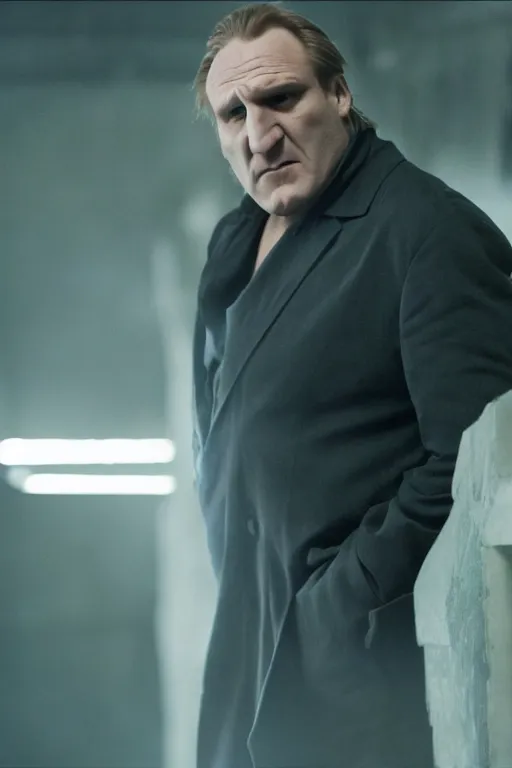 Image similar to [a still of Gerard Depardieu in the movie Splice (2007), 4k, HD, high quality, octane]