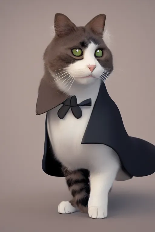 Image similar to a cat wearing a formal overcoat, portait photo, profile picture, hyperrealistic, concept art, octane render, unreal engine 5, digital art, high quality, highly detailed, 8K, cute, defined face, elegant clothes, trending on DeviantArt, Pixar style