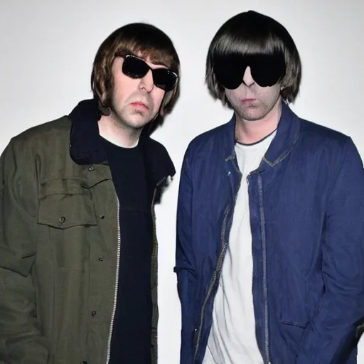 Prompt: slenderman and liam gallagher playing concert together