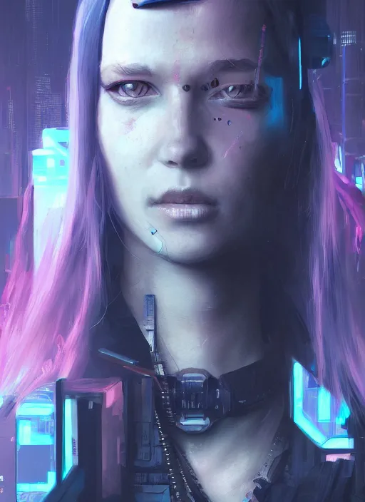 Prompt: portrait of a cyberpunk cyborg girl, art by maciej kuciara and liam wong, matte painting, trending on artstation, neon, realistic shading, perfect face, fine details, radiant light, 4 k