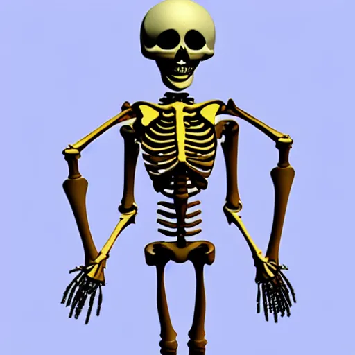 Image similar to early 9 0 s 3 d model of dancing skeleton cha - cha. phong shader.