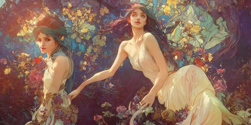 Prompt: dreamscape, female, vivid colors, art by artgerm and greg rutkowski and alphonse mucha and loish and wlop, highly detailed sculpture, intricate detailed, ommatidia, 8 k, cinematic atmosphere, post - processing