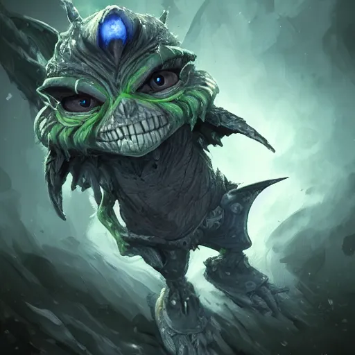 Image similar to a highly detailed flying goblin with grey skin and blue eyes that glow, grey background, surrounded by wind, like magic the gathering, goblin chainwalker, digital art, by christopher rush