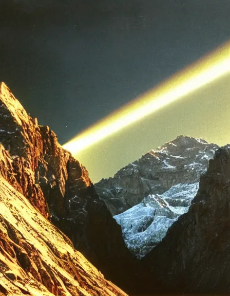 Image similar to vintage color photo of light rays shinning through Cordillera De Los Andes, 8k definition