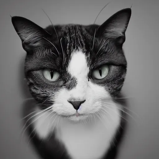 Prompt: black and white newspaper cat mugshot