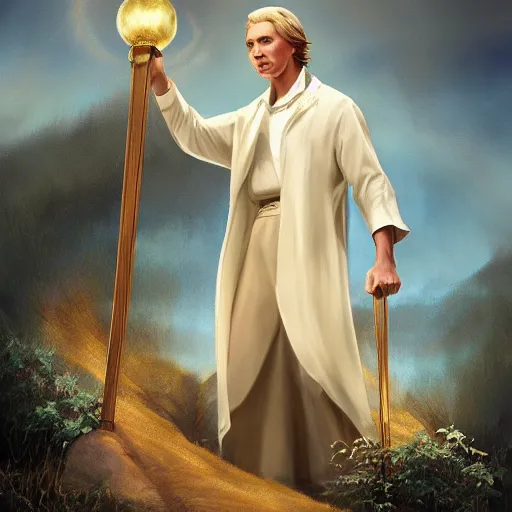 Image similar to mormon prophet, joseph smith, holding up the gold plates, conceptart, trending on artstation