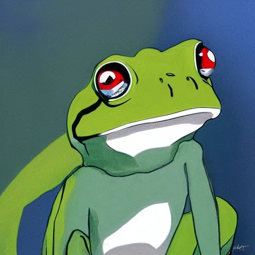 Image similar to A professional portrait of a frog wizard, painted by Studio Ghibli, 4k, traditional art, trending on deviantart, highly detailed, full body shot, wide depth of field, professional lighting, airbrush