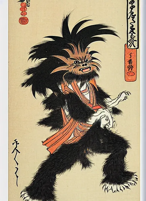 Image similar to a wookie as a yokai illustrated by kawanabe kyosai and toriyama sekien