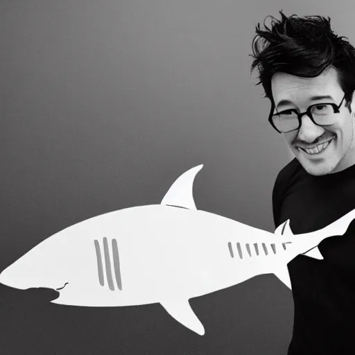 Image similar to markiplier with shark fins