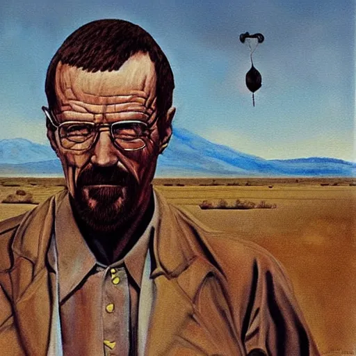 Image similar to A painting of Walter White in the New Mexico desert, by Salvador Dali