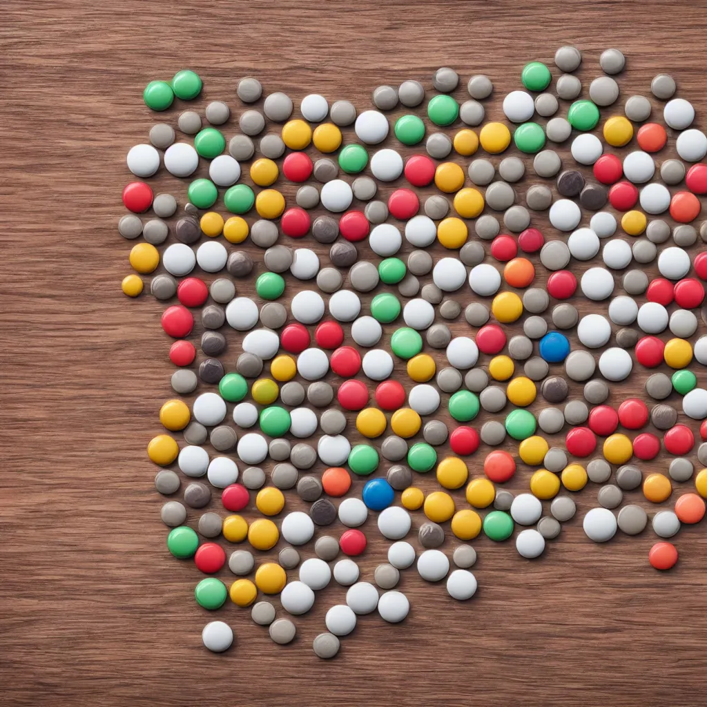 Prompt: top-down view of pills on top of a wooden table, 4k, photorealistic