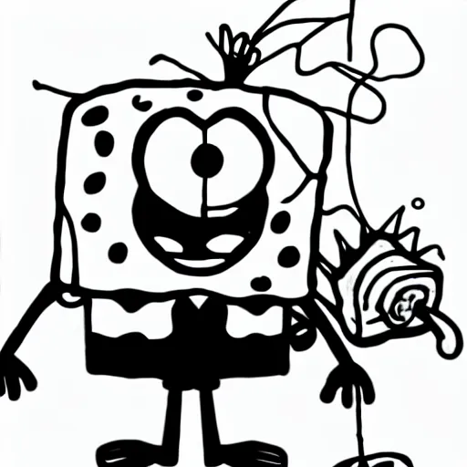 Prompt: creepy cursed black and white grainy spongebob with red eyes