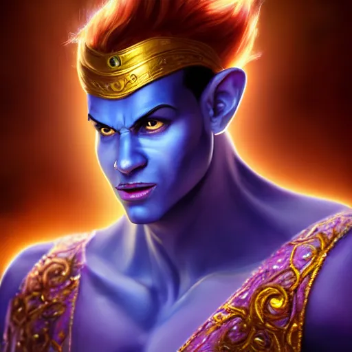 Image similar to all powerful genie, a god, god, ecstatic, infinite power, manic, perfect eyes, full body shot, magical being, magic, portrait, noble, transformation, vivid colors, elegant, concept art, sharp focus, digital art, Hyper-realistic, 4K, Unreal Engine, Highly Detailed, HD, Dramatic Lighting by Brom, trending on Artstation