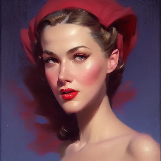 Prompt: beth harmon portrait matte painting, trending on artstation, gil elvgren, greg rutkowski, magali villeneuve, artgerm, jeremy lipkin, michael garmash