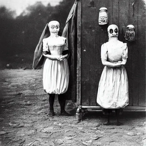 Prompt: carnies, eerie, black and white photo, historic, realistic, highly detailed, 1 8 0 0 s