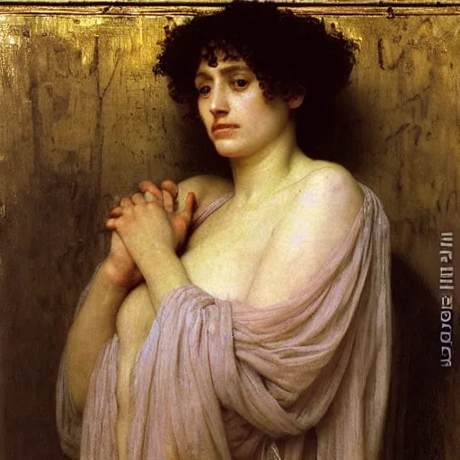 Prompt: a renaissance oil painting portrait by alma tadema of a mourning widow crying in sorrow in a dark room surrounded by candles, colourful pastel, detailed academic bouguereau, sharp focus