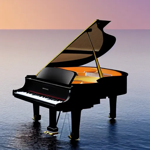 Image similar to grand piano falling into the sea, artstation