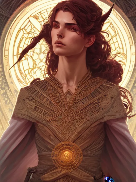 Image similar to symmetry!! intense fanart of a mage warrior as acotar protagonist, intricate, elegant, highly detailed, my rendition, digital painting, artstation, concept art, smooth, sharp focus, illustration, art by artgerm and greg rutkowski and alphonse mucha