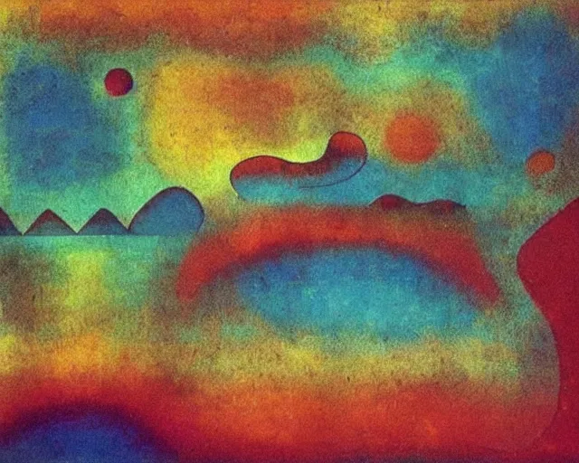 Prompt: Ocean waves in a psychedelic dream world. DMT. Curving rivers. Paul Klee. Zao Wou-ki.