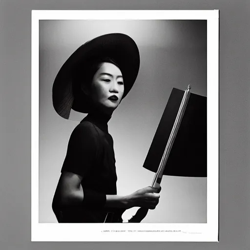 Prompt: A Filipino theremin player, portrait, Taschen, by Peter Lindbergh